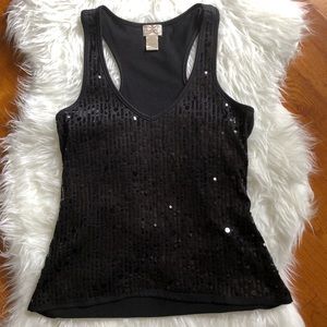 Eyelash Couture Black Sequin Tank Top, size small